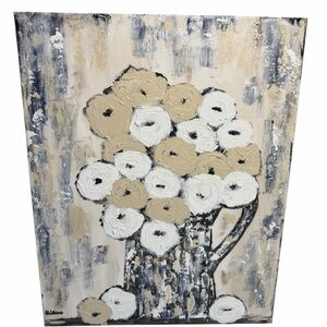 Original Artwork Acrylic on Canvas Abstract Florals White and Cream 16 x 20"